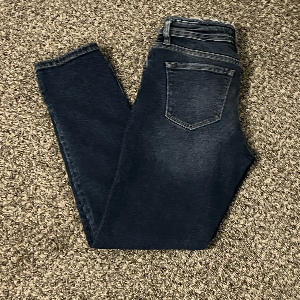 KanCan Dark Indigo Distressed Skinny Jeans with frayed hem and waist